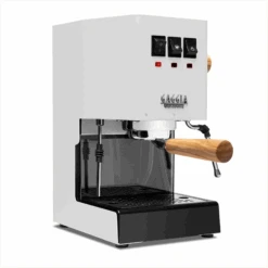 Gaggia Classic Evo Pro Espresso Machine In Polar White With Olive Wood