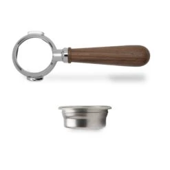 Lelit 58mm Bottomless Portafilter - Walnut -Gaggia Store Lelit58mmWalnutBottomlessPortafilter PortafilterandBasket